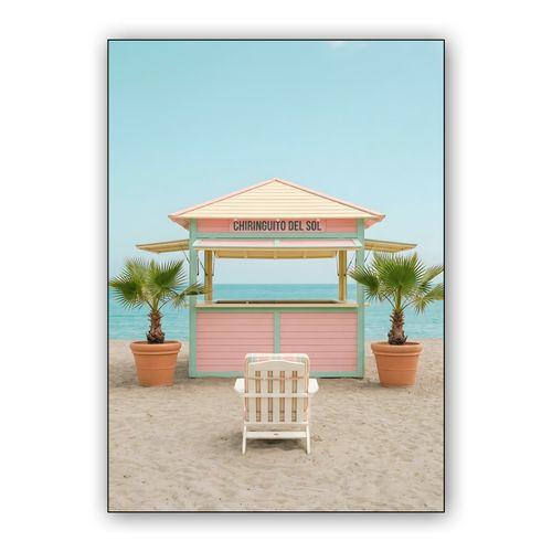 Chiringuito del Sol: Minimalist Pastel Beach Kiosk wall art poster