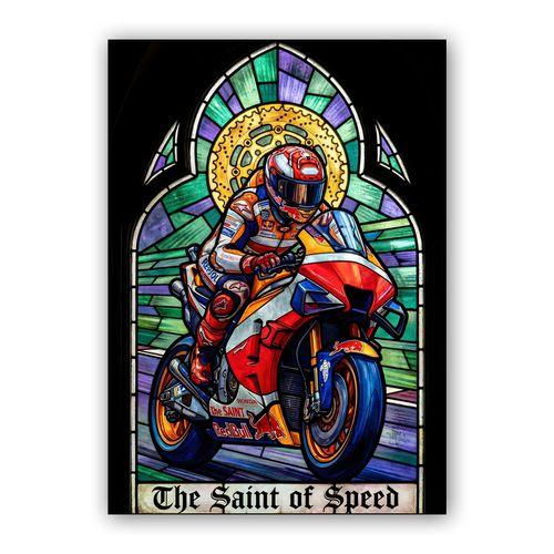 The Saint of Speed: Gothic Stained Glass Sportbike Art wall art poster