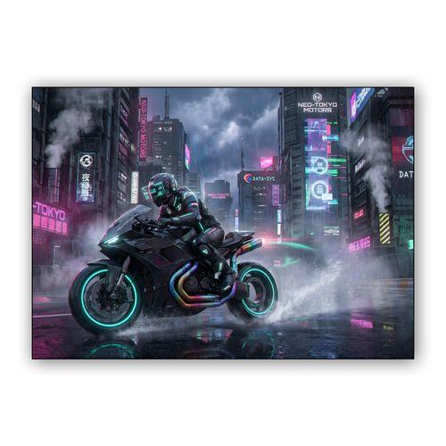 Neon Pulse: Cyberpunk Night Rider wall art poster