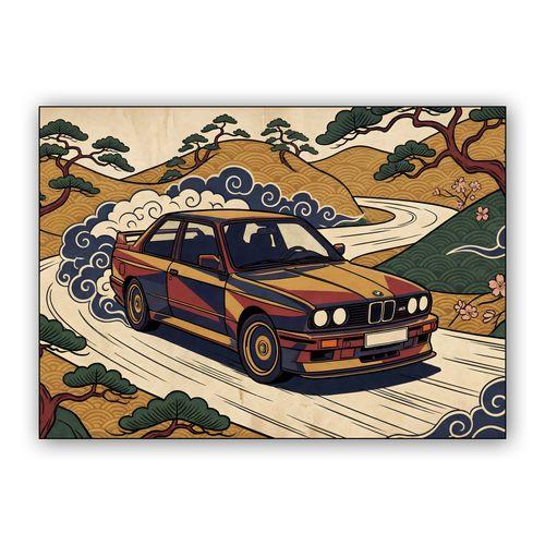 BMW E30 M3: Ukiyo-e Touge Drift wall art poster