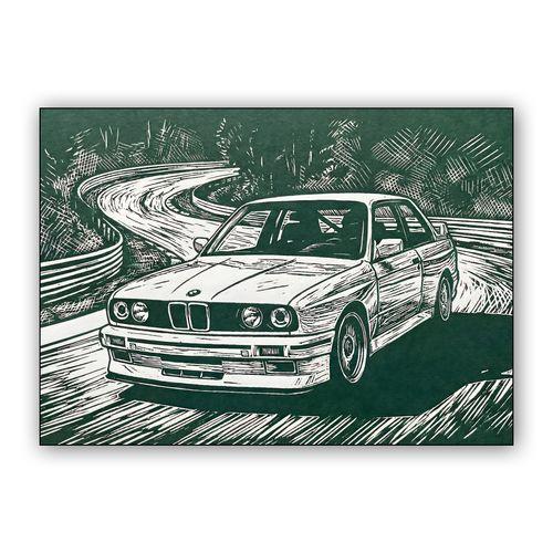 BMW E30 M3: Forest Road Woodcut wall art poster
