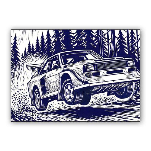 Audi Quattro S1: Forest Woodcut Jump wall art poster