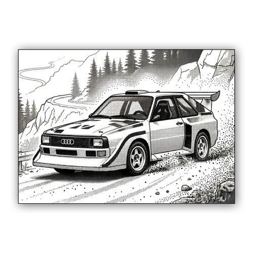 Audi Quattro S1: Retro Halftone Mountain Drift wall art poster