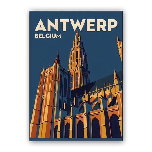 Antwerp Cathedral Retro Travel Poster wall art poster