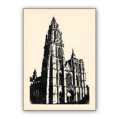 Antwerp Cathedral Woodcut Illustration wall art poster