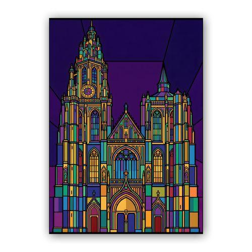 Antwerp Cathedral Stained Glass Illustration wall art poster