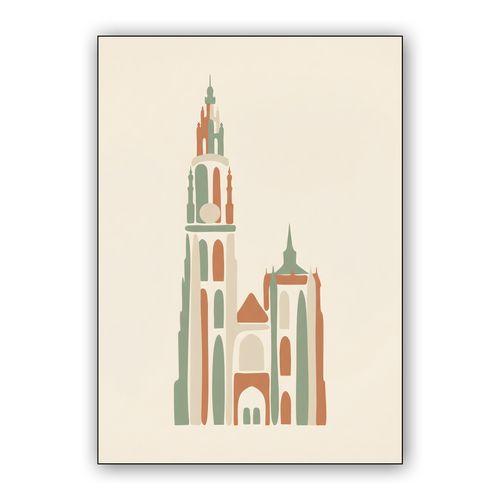 Antwerp Cathedral Earth Tones Minimalist wall art poster