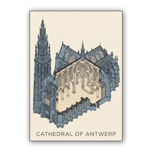 Antwerp Cathedral Isometric Cutaway wall art poster
