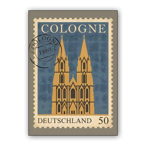 Vintage Cologne Cathedral Postage Stamp wall art poster