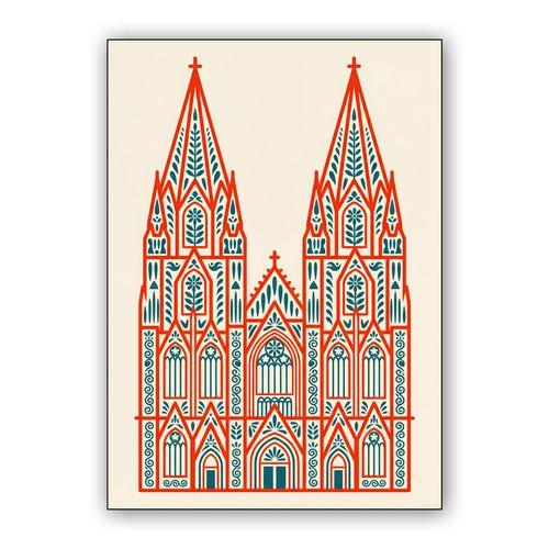 Cologne Cathedral Botanical Folk Art wall art poster