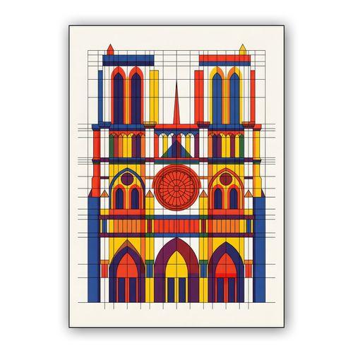 Notre-Dame Geometric Color Grid wall art poster