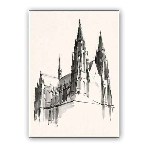 St. Vitus Cathedral Ink Wash Sketch wall art poster
