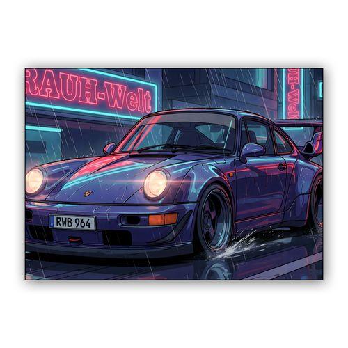 Midnight Rain: RWB 964 Neon Spirit wall art poster
