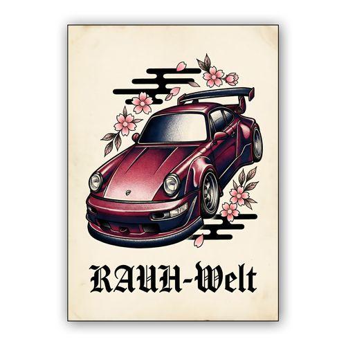 Rauh-Welt Sakura: Neo-Traditional Porsche 964 wall art poster