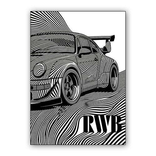 Porsche 911 RWB: Op Art Kinetic Flow wall art poster