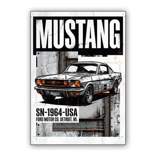 Ford Mustang 1964 Detroit Industrial Collage wall art poster