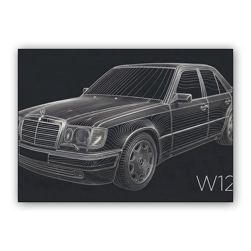 Mercedes-Benz W124 Technical Wireframe wall art poster