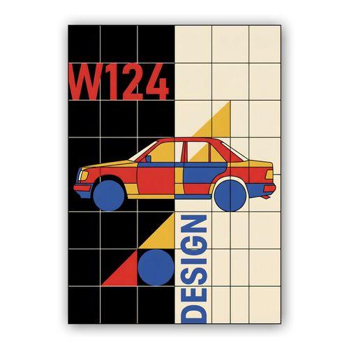 W124 De Stijl: Modernist Mercedes Heritage wall art poster