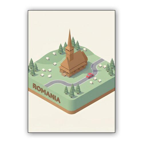 Romanian Heritage: Isometric Wooden Church Diorama wall art poster