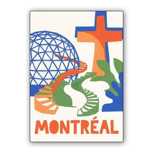 Montreal Cutout: Biosphere and Mount Royal Cross wall art poster