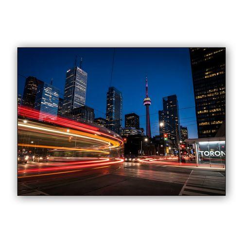 Toronto Pulse: CN Tower and Midnight Light Trails wall art poster