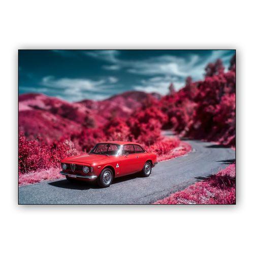 Alfa Romeo Giulia in a Magenta Dreamscape wall art poster
