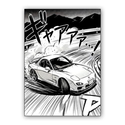 Rotary Screech: RX-7 FD Manga Drift wall art poster