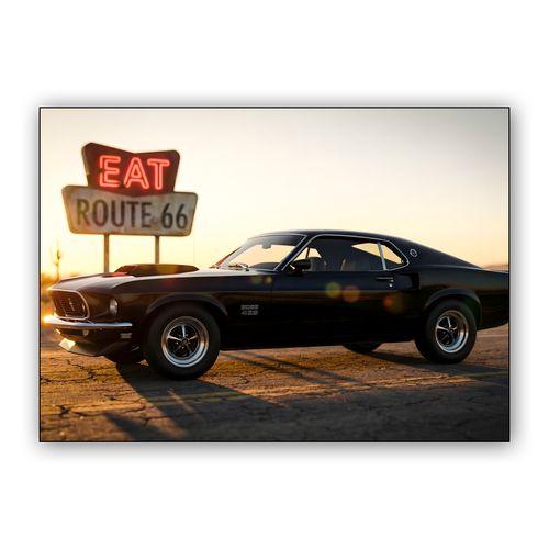 Route 66 Legend: Mustang Boss 429 Sunset wall art poster