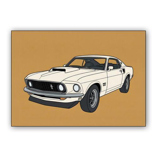 White Mustang Boss 429 Minimalist Illustration wall art poster