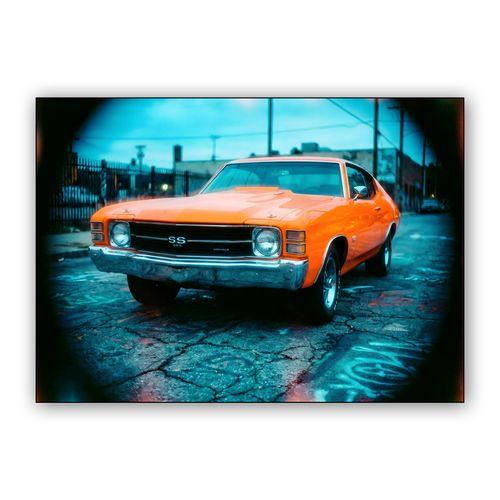 Vivid Orange Chevelle SS 454: Urban Fisheye Perspective wall art poster