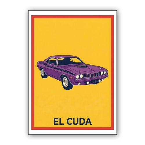 El Cuda: Loteria Style Plymouth Illustration wall art poster