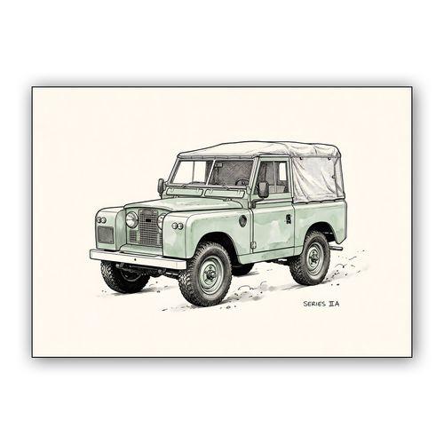 Vintage Land Rover Series IIA Ink & Watercolor Illustration wall art poster