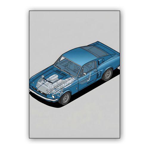 Shelby GT500 Isometric Cutaway Illustration wall art poster