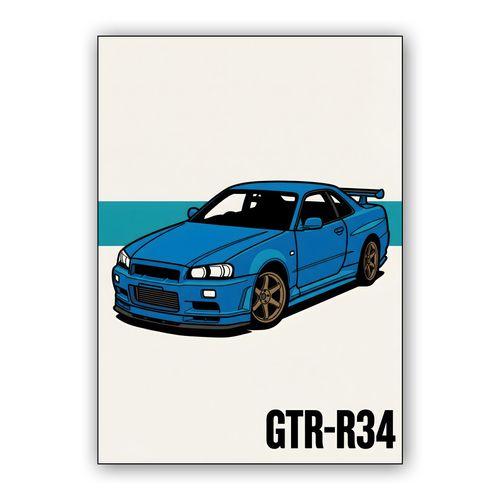 Skyline GT-R R34: Minimalist Bayside Blue Vector wall art poster