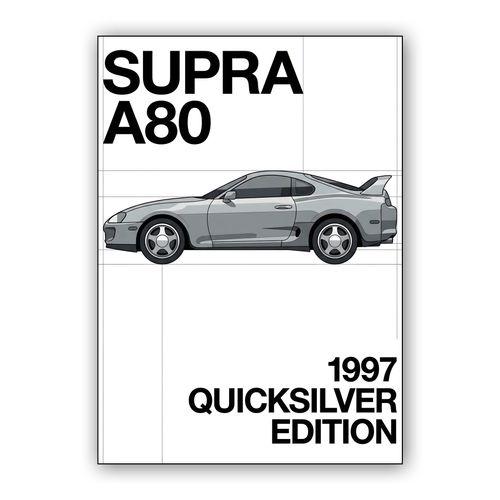 Toyota Supra A80 1997 Quicksilver Edition Graphic Study wall art poster