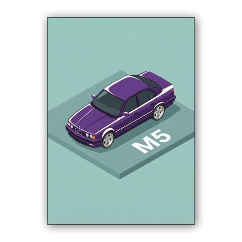 BMW E34 M5 Isometric Technical Illustration wall art poster