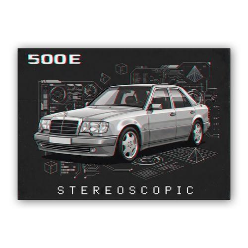 Mercedes-Benz 500E: Stereoscopic 3D Anaglyph Art wall art poster