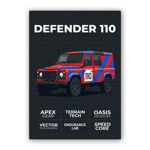 Land Rover Defender 110 Performance Tech Illustration wall art poster