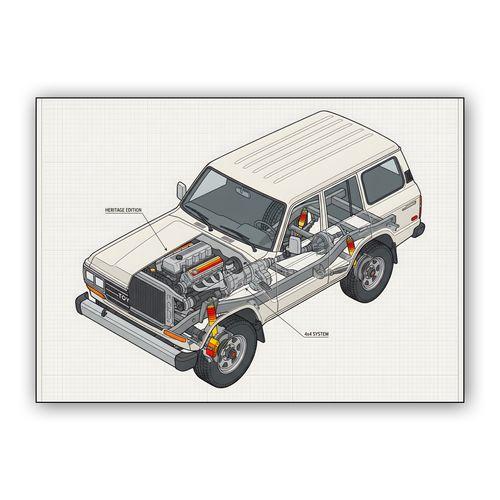 Toyota Land Cruiser 60 Series Technical Cutaway Illustration wall art poster