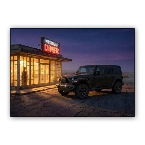 Midnight Diner: Jeep Wrangler Rubicon Night Expedition wall art poster