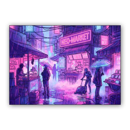 Neon Rain: The Neo-Market wall art poster