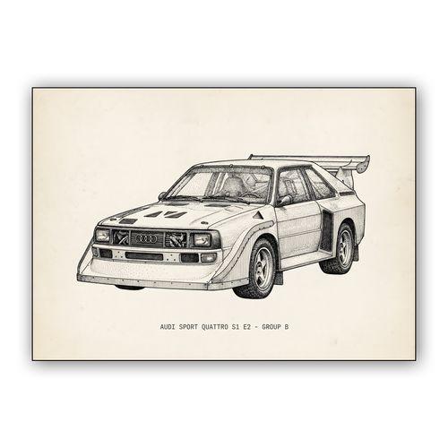 Audi Sport Quattro S1 E2: Meticulous Ink Illustration wall art poster