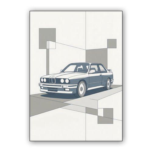 BMW E30 M3: Geometric Minimalist Study wall art poster