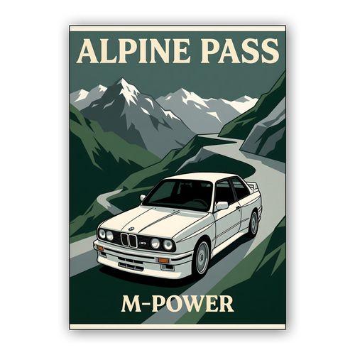 BMW E30 M3 Alpine Pass Retro Poster wall art poster