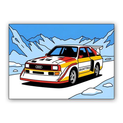 Audi Sport Quattro S1 E2: Alpine Rally Illustration wall art poster