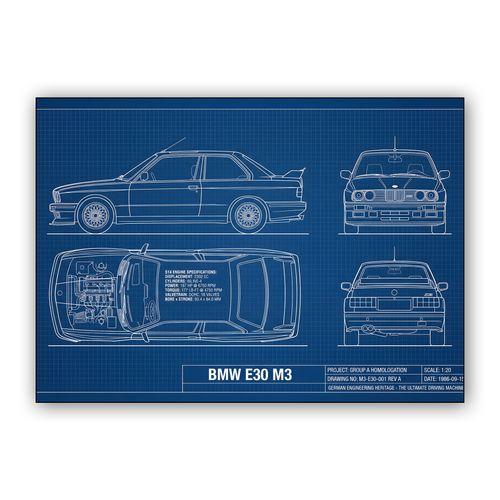 BMW E30 M3 Technical Blueprint Poster wall art poster