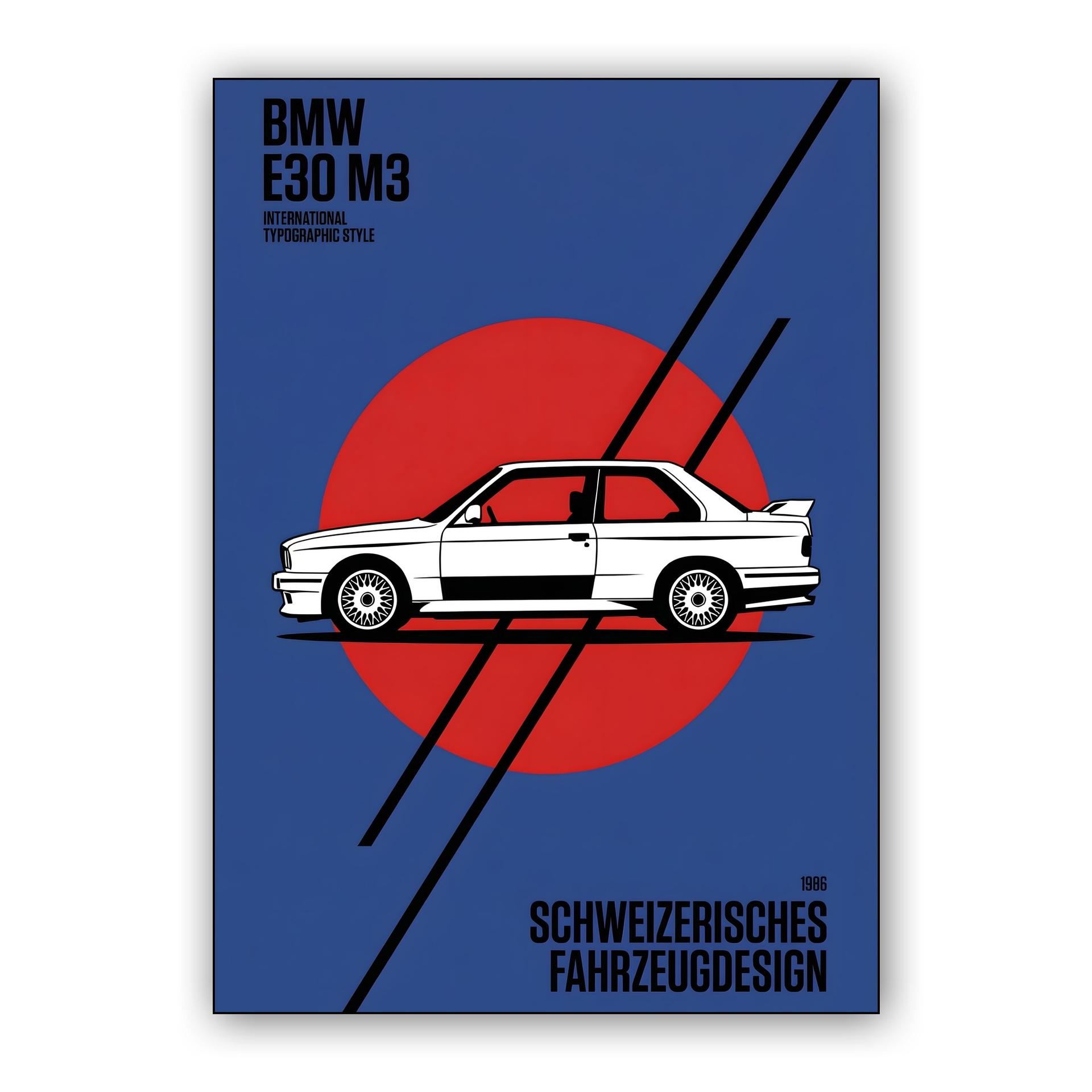 BMW E30 M3 Swiss Style Blue Poster