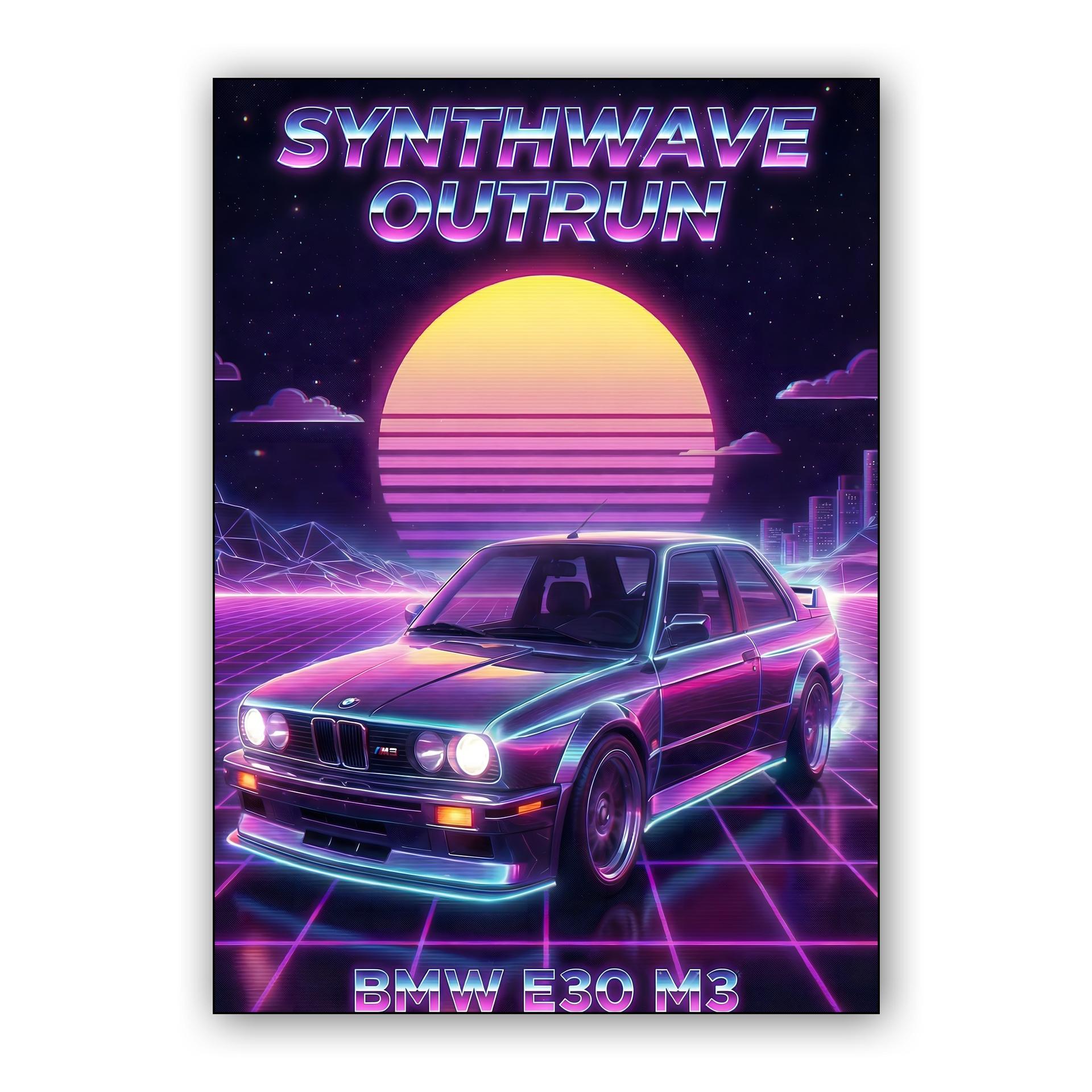 BMW E30 M3 Synthwave Outrun Poster