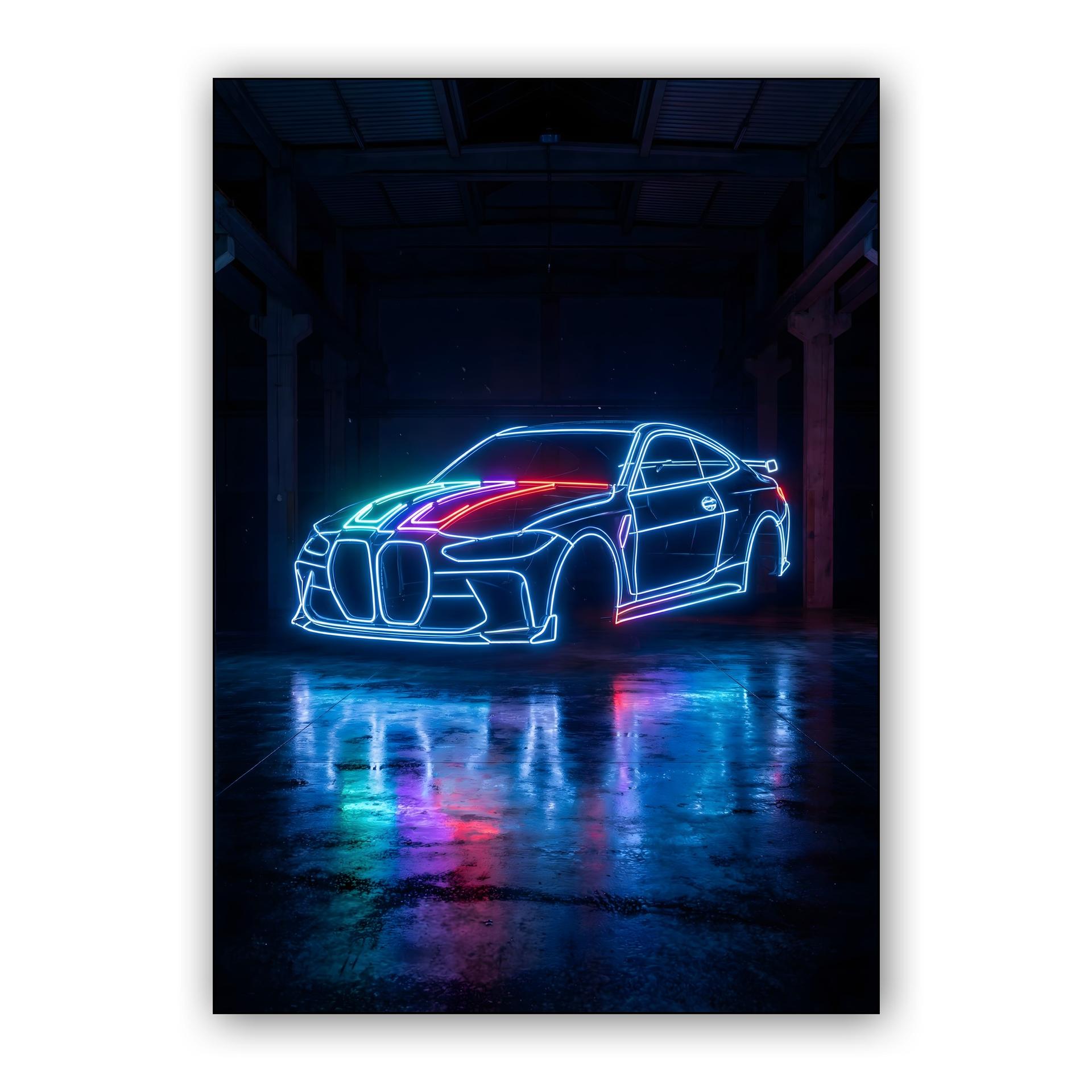BMW M4 Neon Wireframe