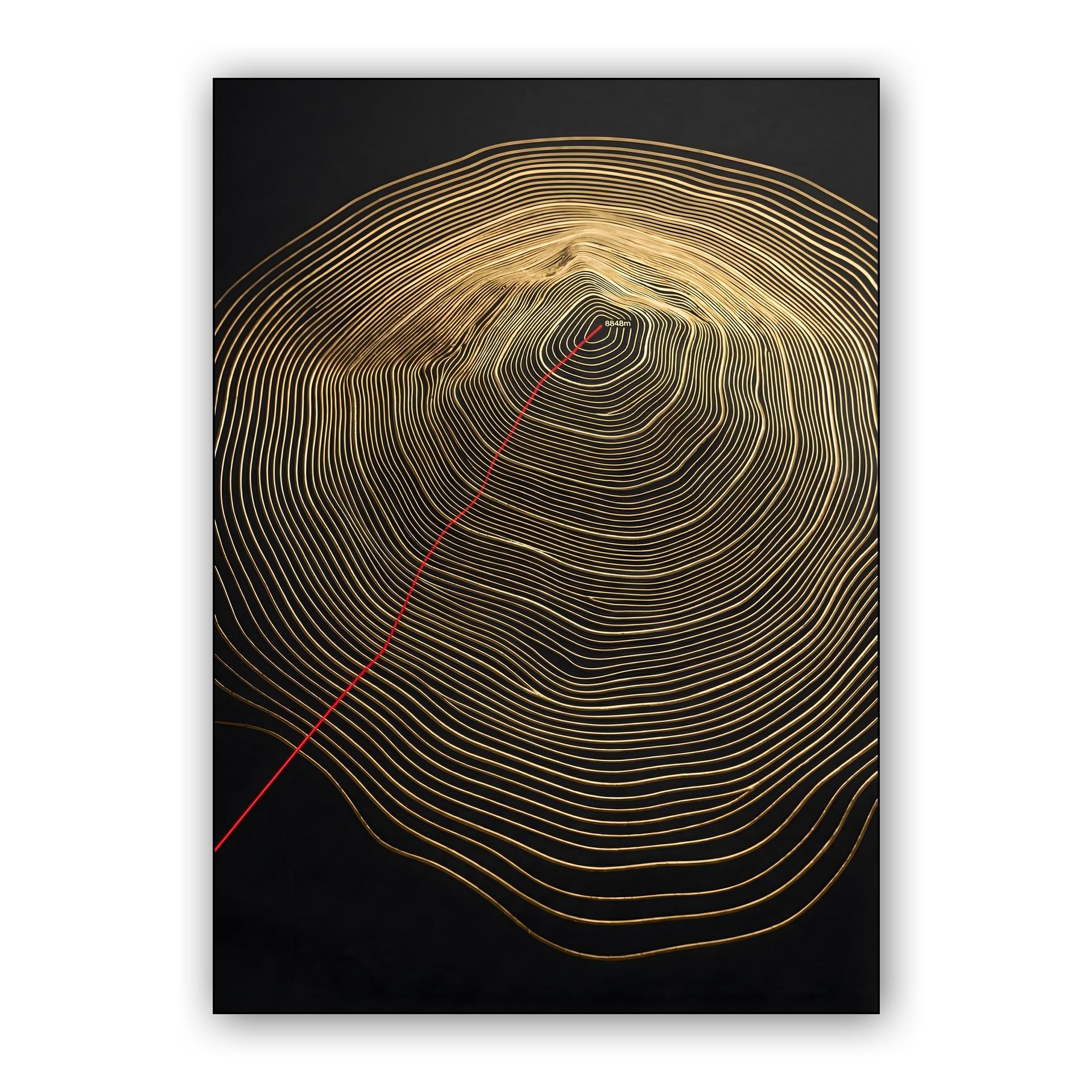 The Golden Summit: Mount Everest Topographic Art